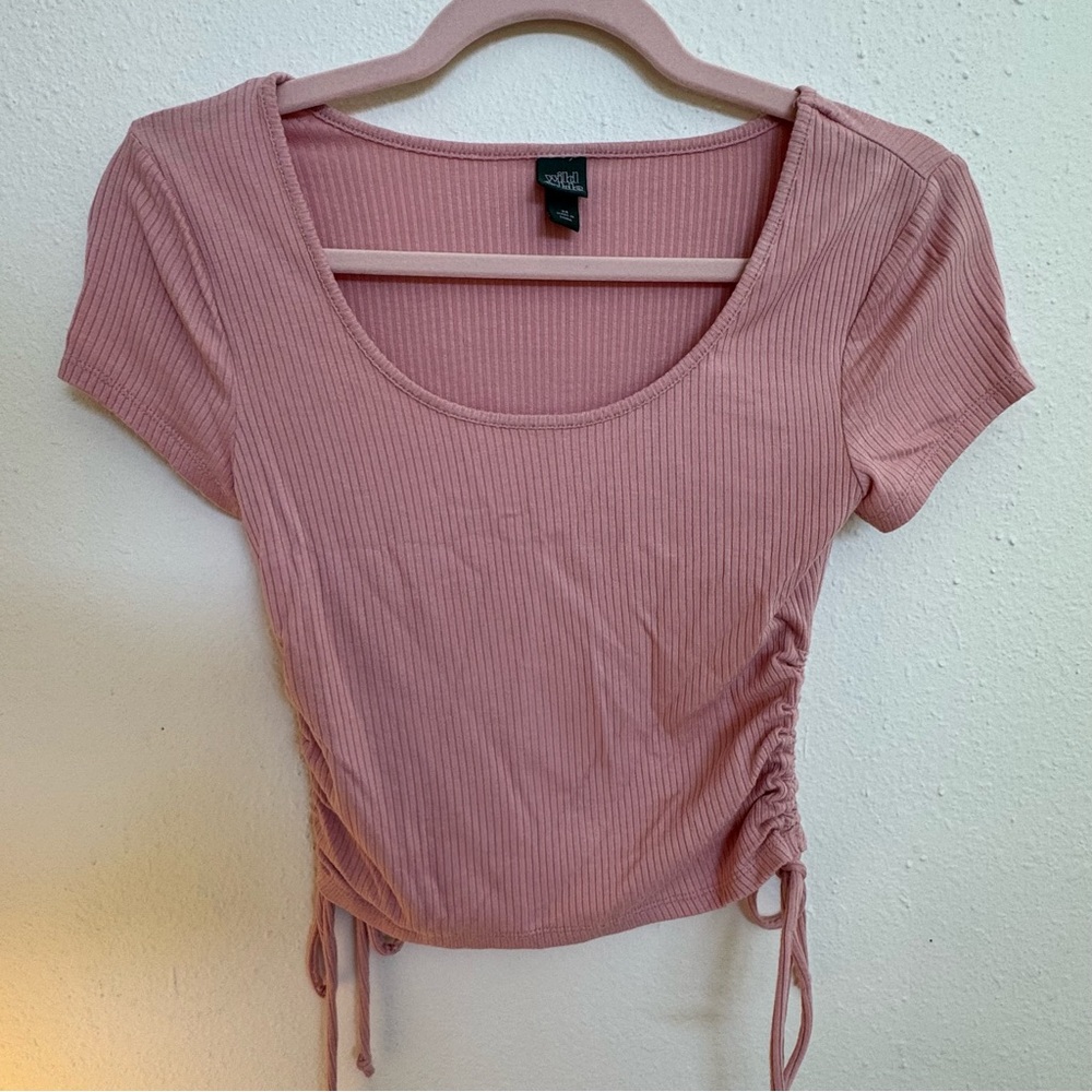 Wild Fable Pink Ribbed Cinch Waist Top